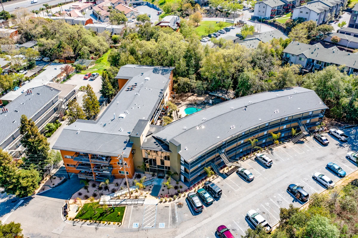 Aerial view of an apartment community