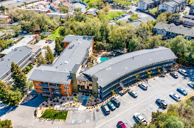 Aerial view of an apartment community